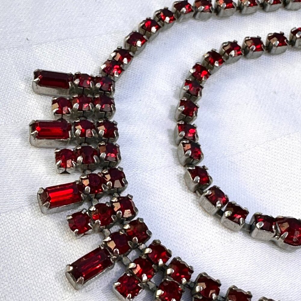 Vintage Emerald-Cut Deep Red Rhinestone Choker